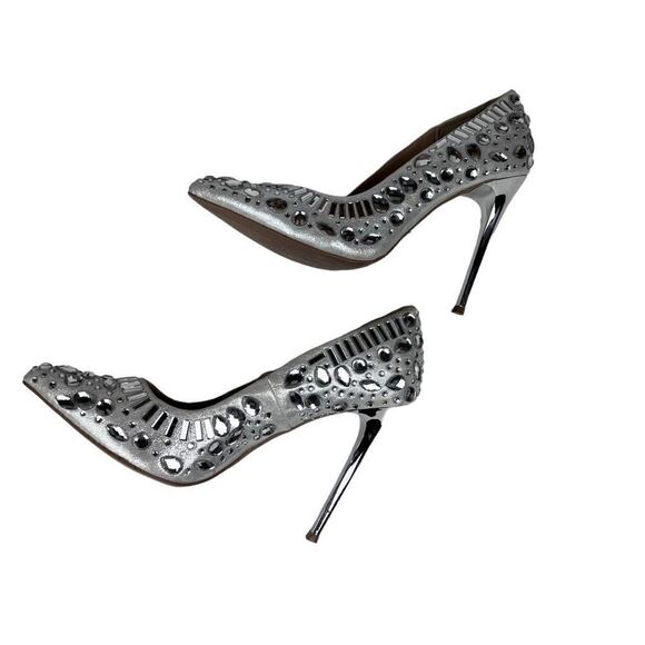 Charlotte Russe Elsa Heels Silver Studded Rhinestone Embellished 4.5 Heel Size 8 - Picture 3 of 14